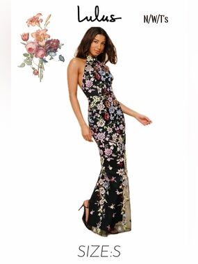 Lulu's One Shoulder Floral embroidered Maxi Dress. Backless. NWT’s.